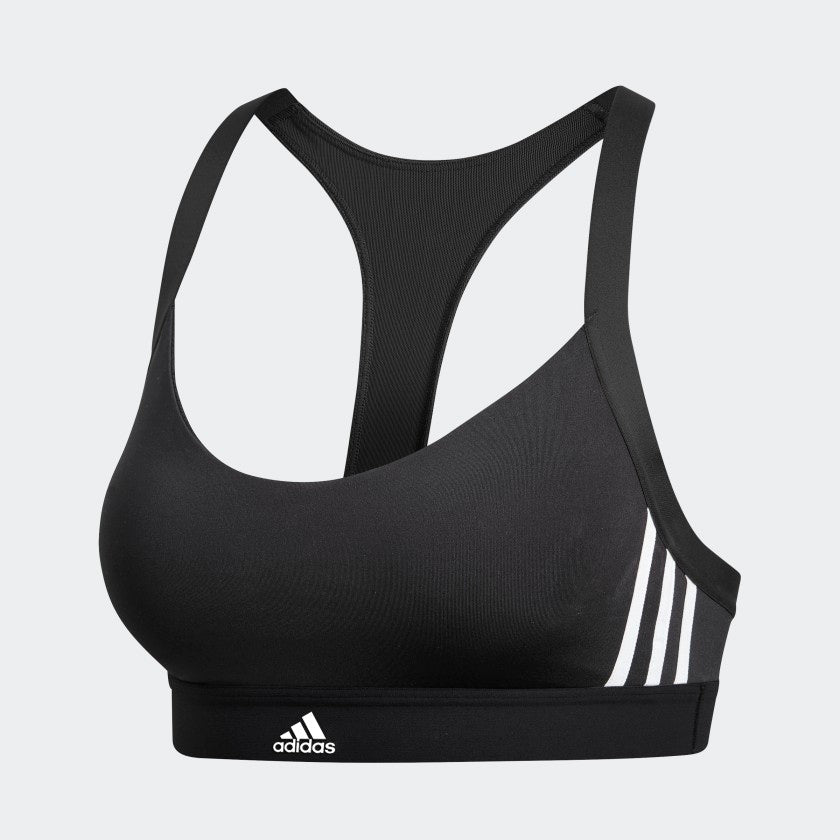 adidas Training 3 stripe medium support sports bra in black