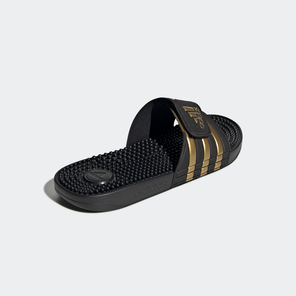 adidas Adjustable Rubber Slides Black/Gold | stripe 3 adidas