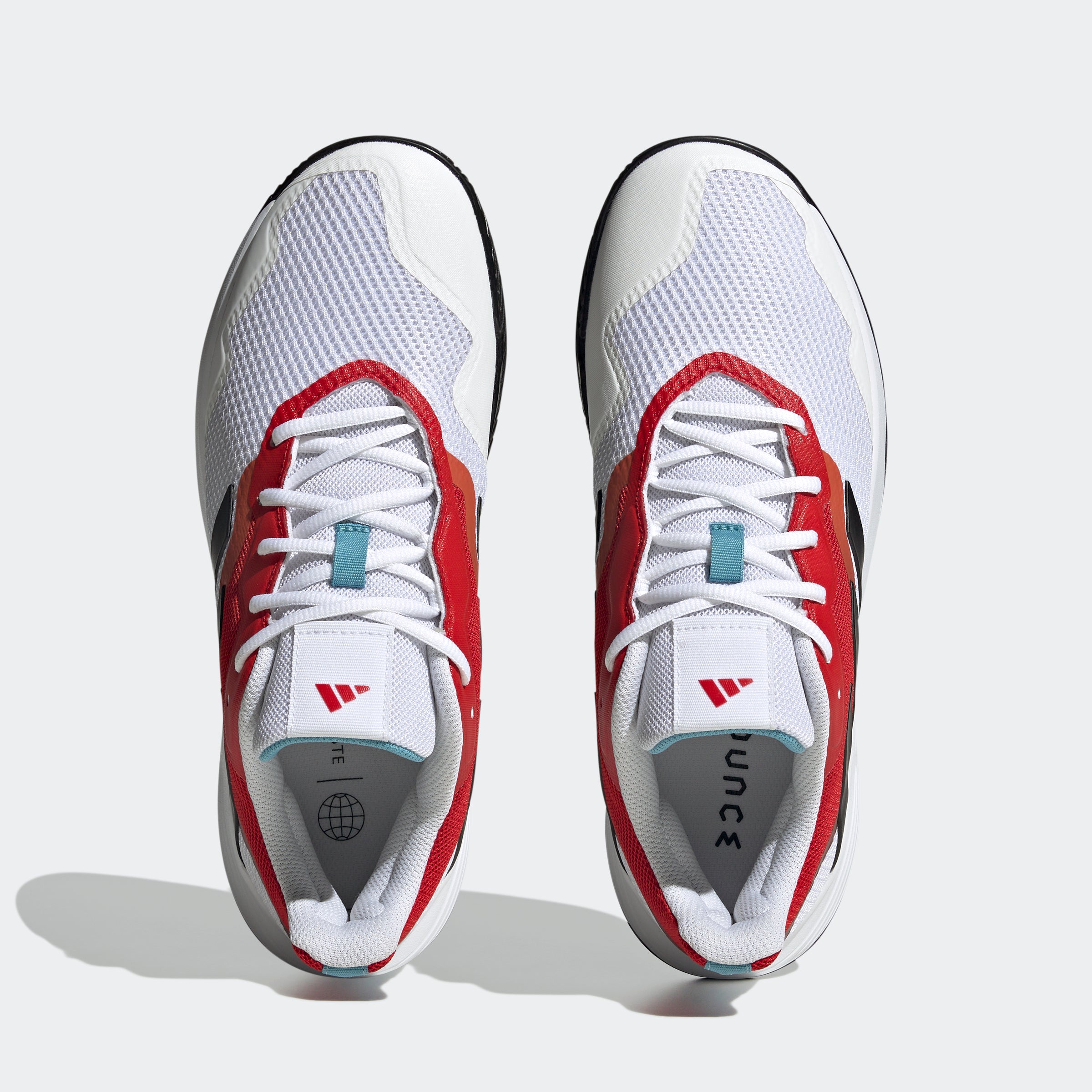 Adidas white shoes with best sale red stripes