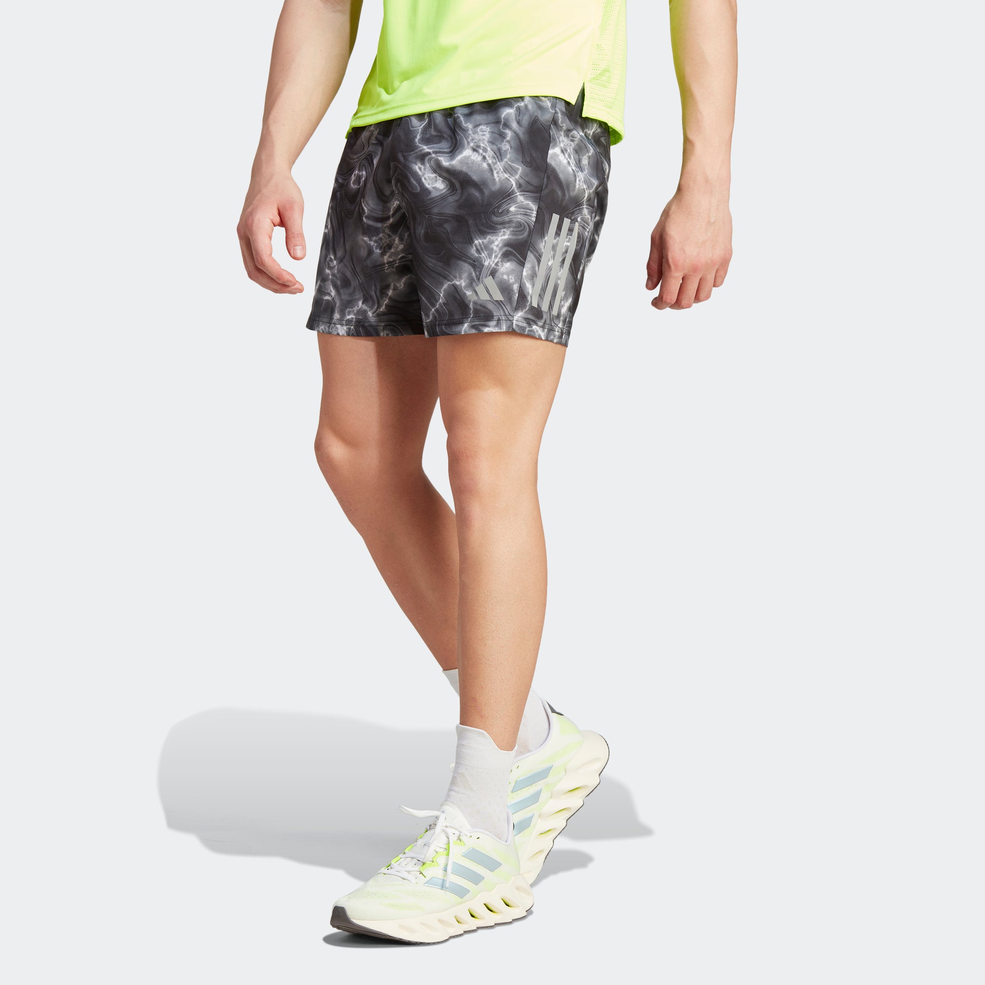 adidas Own the Run Print 5 Shorts, Black/White