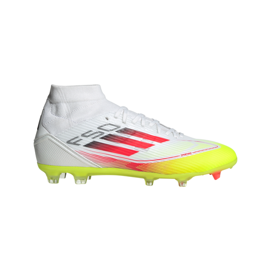 adidas F50 LEAGUE MID Firm/Multi-Ground Soccer Cleats | Cloud White-Lucid Red-Solar Yellow | Women's