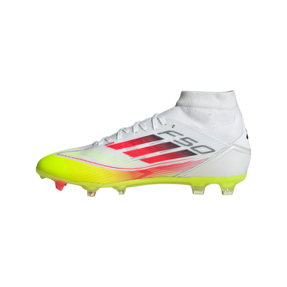 adidas F50 LEAGUE MID Firm/Multi-Ground Soccer Cleats | Cloud White-Lucid Red-Solar Yellow | Women's