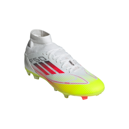 adidas F50 LEAGUE MID Firm/Multi-Ground Soccer Cleats | Cloud White-Lucid Red-Solar Yellow | Women's