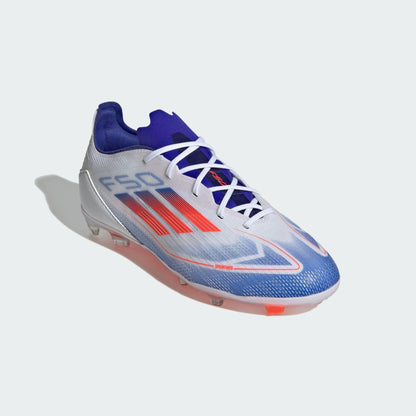 adidas F50 PRO Firm Ground Soccer Cleats | Cloud White-Solar Red-Lucid Blue | Kid's Unisex