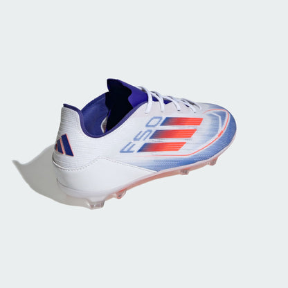 adidas F50 PRO Firm Ground Soccer Cleats | Cloud White-Solar Red-Lucid Blue | Kid's Unisex