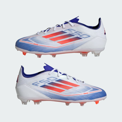 adidas F50 PRO Firm Ground Soccer Cleats | Cloud White-Solar Red-Lucid Blue | Kid's Unisex