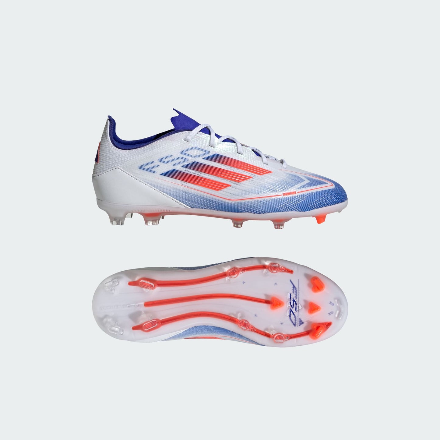 adidas F50 PRO Firm Ground Soccer Cleats | Cloud White-Solar Red-Lucid Blue | Kid's Unisex