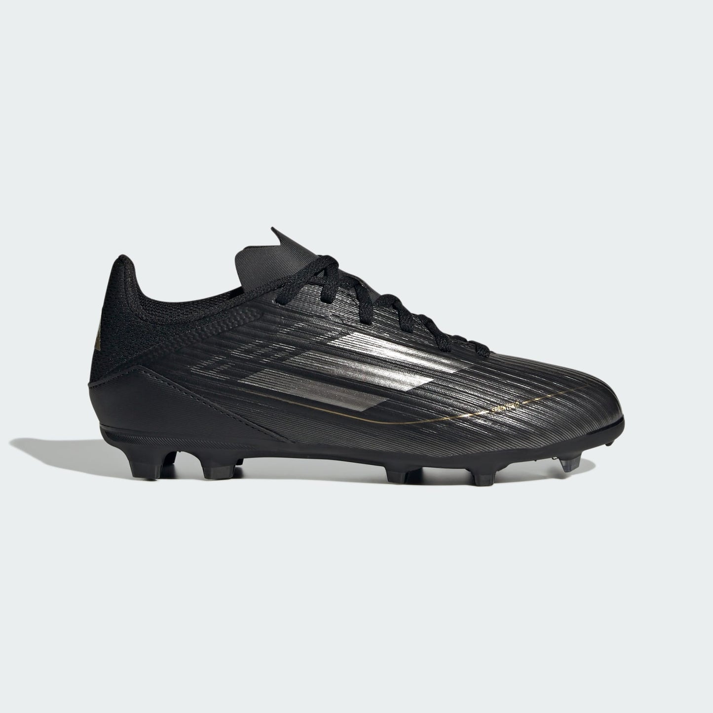 adidas F50 LEAGUE Firm/Multi-Ground Soccer Cleats | Core Black-Iron Metallic-Gold Metallic | Kid's Unisex