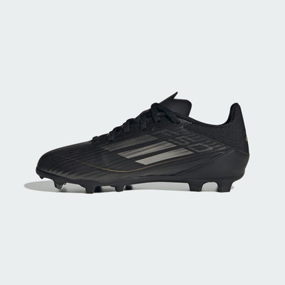 adidas F50 LEAGUE Firm/Multi-Ground Soccer Cleats | Core Black-Iron Metallic-Gold Metallic | Kid's Unisex