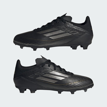 adidas F50 LEAGUE Firm/Multi-Ground Soccer Cleats | Core Black-Iron Metallic-Gold Metallic | Kid's Unisex