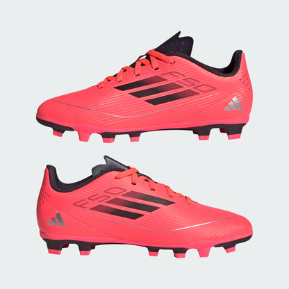 adidas F50 CLUB Flexible Ground Cleats | Turbo-Aurora Black-Platinum Metallic | Kid's Unisex