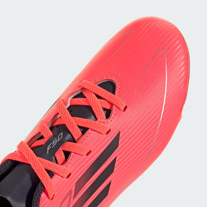 adidas F50 CLUB Flexible Ground Cleats | Turbo-Aurora Black-Platinum Metallic | Kid's Unisex