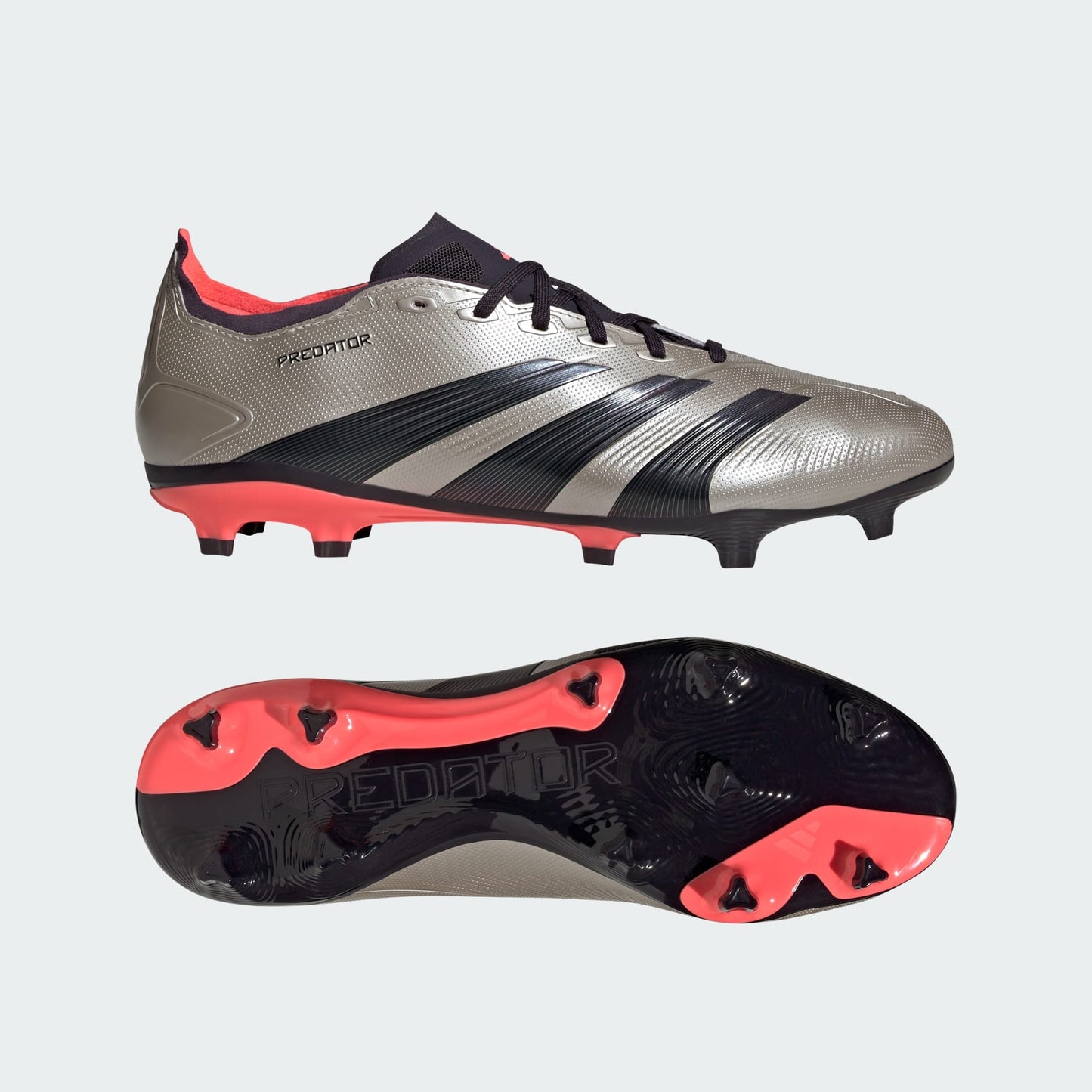 adidas Predator League Firm Ground Soccer Cleats | Platinum Metallic-Aurora Black-Turbo | Men's