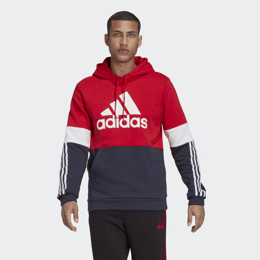 FLEECE stripe adidas | COLORBLOCK adidas Sweatshirt 3 Hooded ESSENTIALS – Red-White-Blue