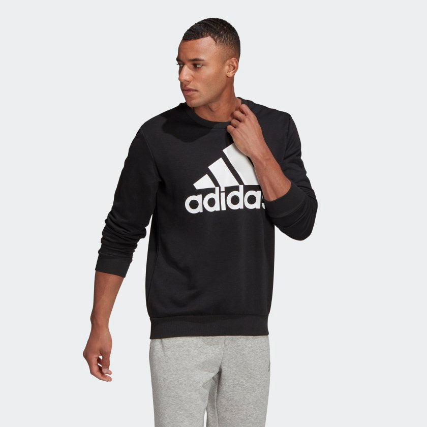 adidas ESSENTIALS Black 3 stripe TERRY Big | Sweatshirt FRENCH Logo – | Men\'s adidas