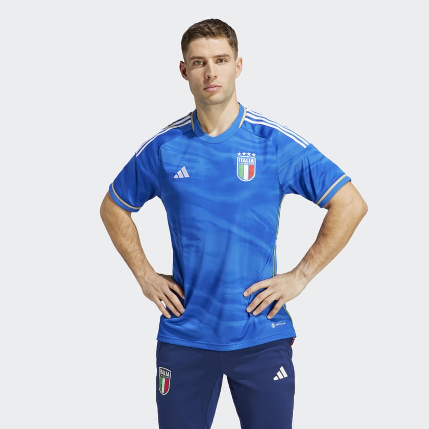 adidas ITALY 23 HOME soccer Jersey | Blue | Men's – stripe 3 adidas