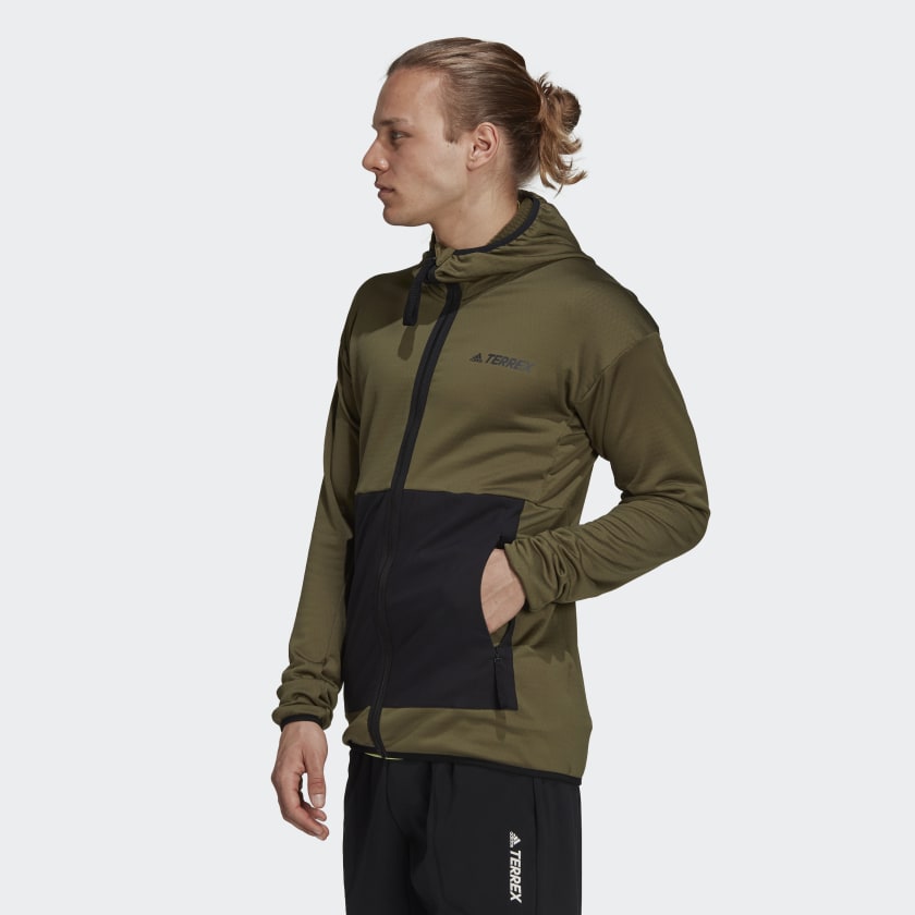 adidas TERREX TECH FLEECE Light Hooded Hiking Jacket | Olive | Men's –  stripe 3 adidas