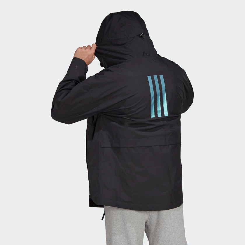 RAIN.READY Men\'s adidas adidas Waterproof | 3 – stripe Black Jacket | TRAVEER