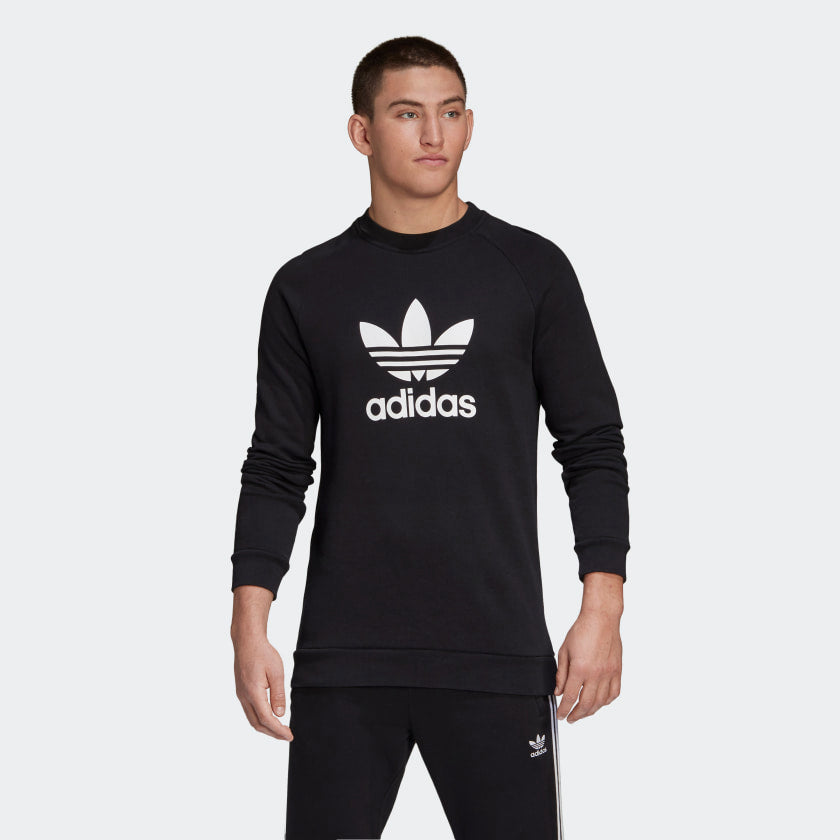 adidas Originals TREFOIL WARM-UP adidas Black | – 3 stripe Men\'s Crew Sweatshirt 